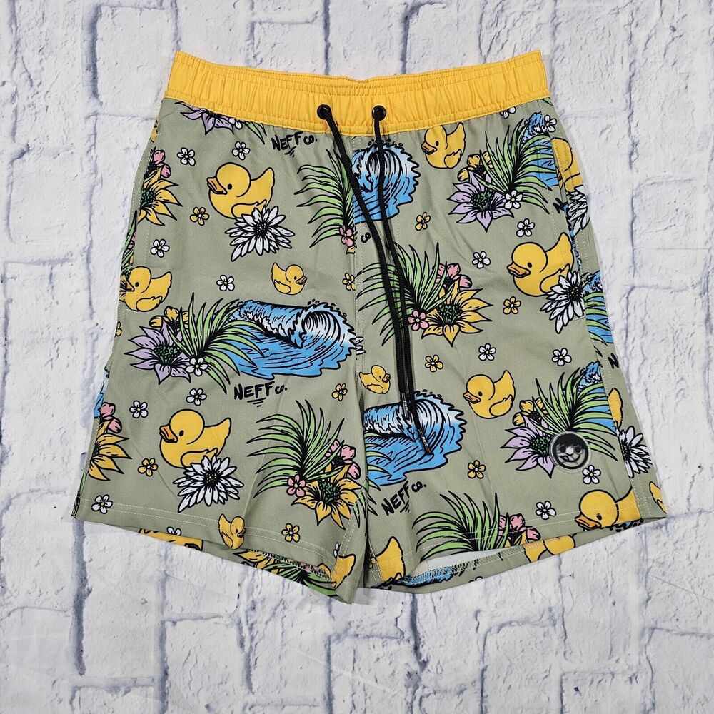 Neff MENS SIZE L Duck Floral Wave Swim Trunks Stretch Boardshorts